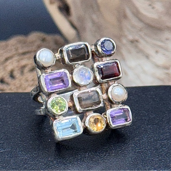 Sterling Silver Multi Gemstone Statement Ring-2 - Picture 3 of 6